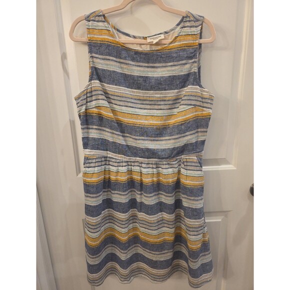 Beach Lunch Lounge Dresses & Skirts - BEACH LUNCH LOUNGE Linen Blend Blue Striped Fit & Flare Coastal Dress Size‎ Lg